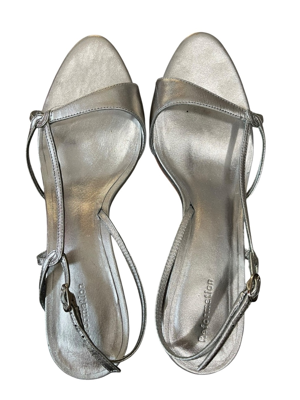 Reformation Nino Silver Sling Back Kitten Heel Sandals Size 8 - Picture 10 of 13